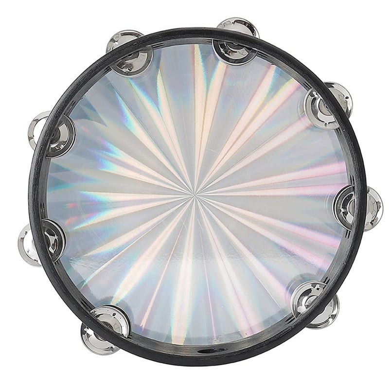 Musfunny Radiant Tambourine 10 inch for Adults 2-Row Jingles Bell Reflective Tambourines Hand Held Drum Musical Instrument for Kids Education KTV Party Church - 10 inch - Image 3